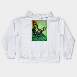 Green and black butterfly watercolour painting Kids Hoodie